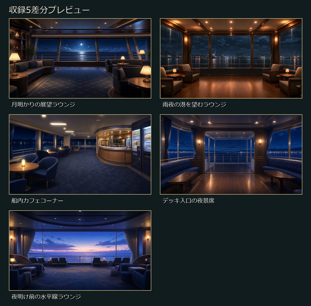 【無料お試し版あり/商用利用可】夜行フェリー展望ラウンジ|雑談・作業配信用PNG背景
