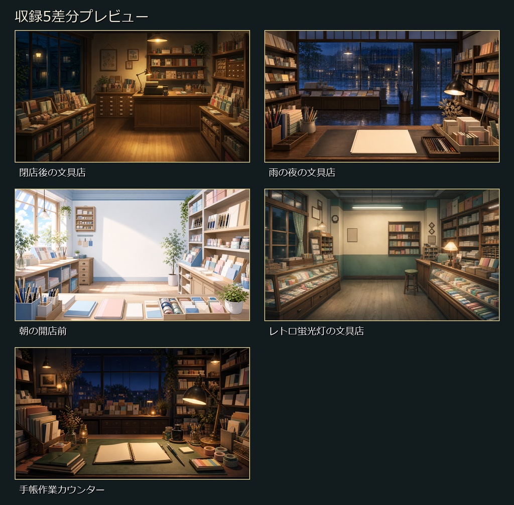 【無料お試し版あり/商用利用可】夜の文具店作業カウンター|雑談・作業配信用PNG背景