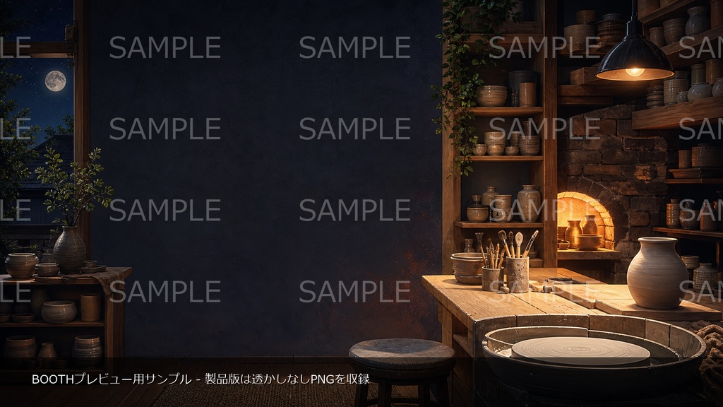 【無料お試し版あり/商用利用可】夜の陶芸工房|雑談・作業配信用PNG背景