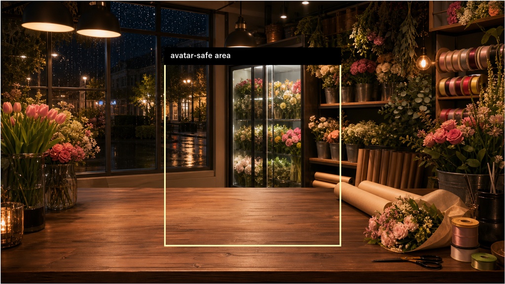 【無料お試し版あり/商用利用可】夜の花屋ラッピングカウンター|雑談・作業配信用PNG背景