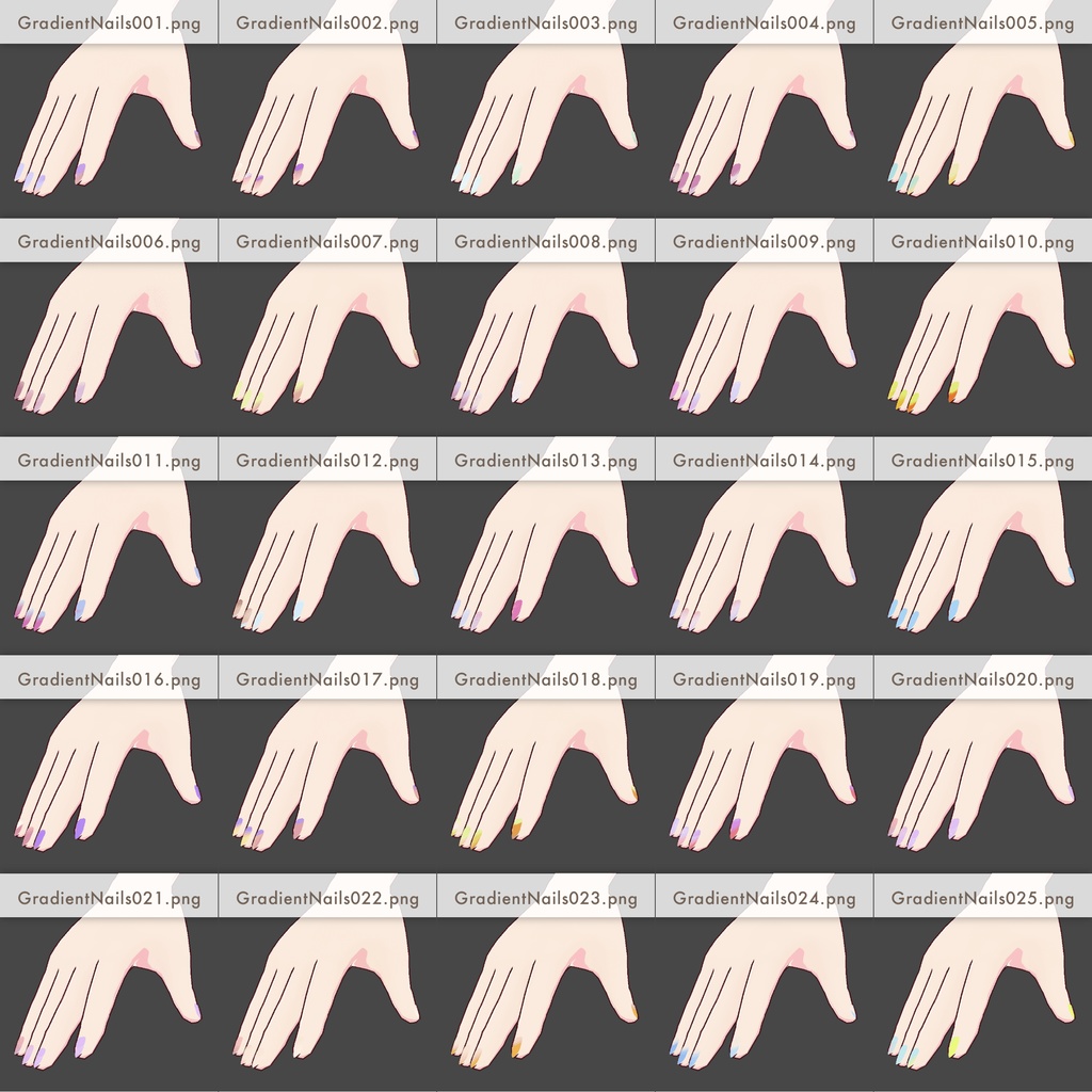 【VRoid texture】GradientNails-01 ネイルテクスチャ25枚セット