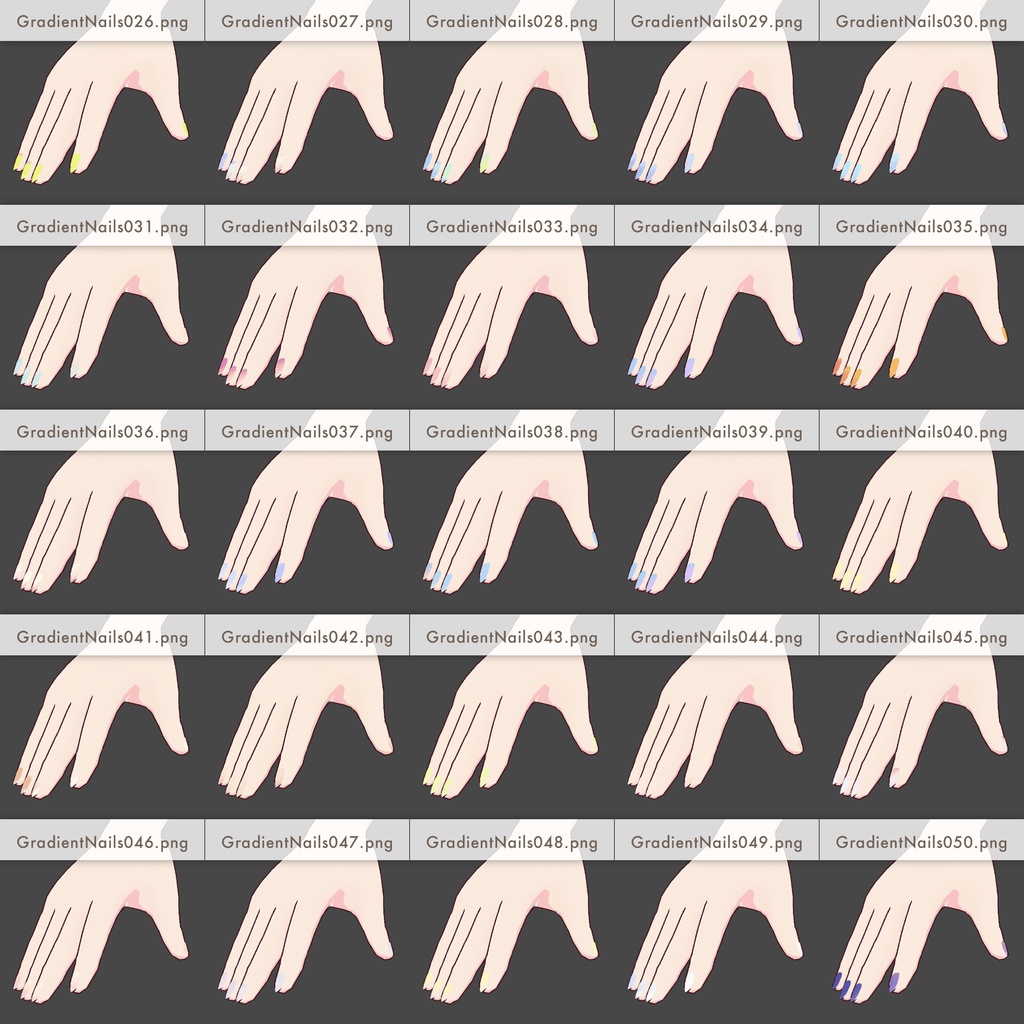 【VRoid texture】GradientNails-02 ネイルテクスチャ25枚セット
