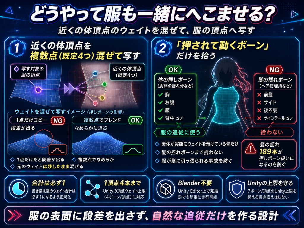 押せる服メーカー - 押すと体はへこむのに服はそのまま、を直すUnityツール【VRChat】【JA,EN,KO】