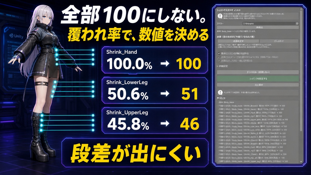 シュリンクスタジオ - 衣装が指定するシュリンクを覆われ率で自動設定【VRChat 貫通対策】