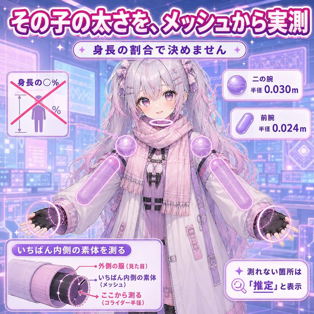 首・肩・手・袖 貫通ガード - マフラー・襟・チョーカー・袖・手袋が首/肩/腕/手に刺さるのを、太さを実測して止める