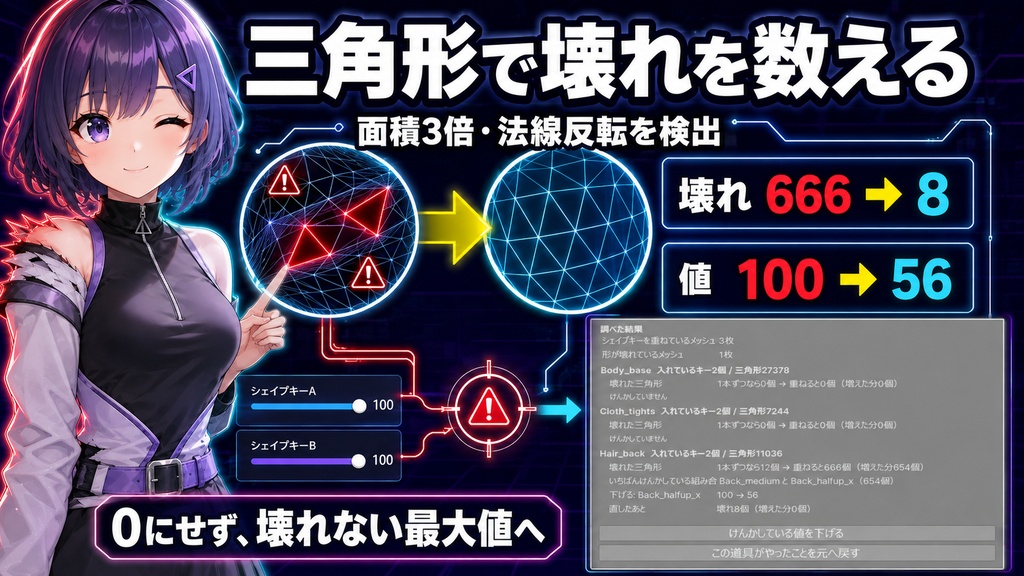 シェイプキーで形が壊れるのなおし - 重ねると尖る・破れるの犯人を名指しする【VRChat】【JA,EN,KO】