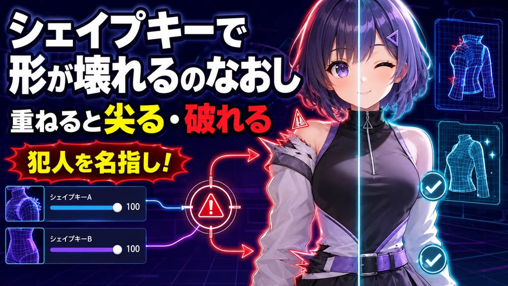 シェイプキーで形が壊れるのなおし - 重ねると尖る・破れるの犯人を名指しする【VRChat】【JA,EN,KO】
