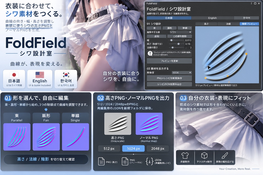 【日本語・英語・韓国語UI＆ガイド同梱】シワ設計室｜FoldField
