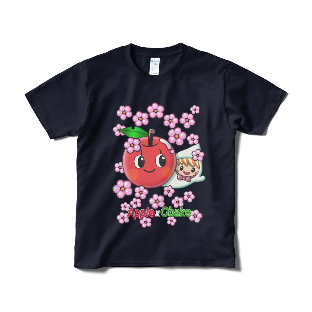 りんごとおばけちゃんのTシャツ（ネイビー）