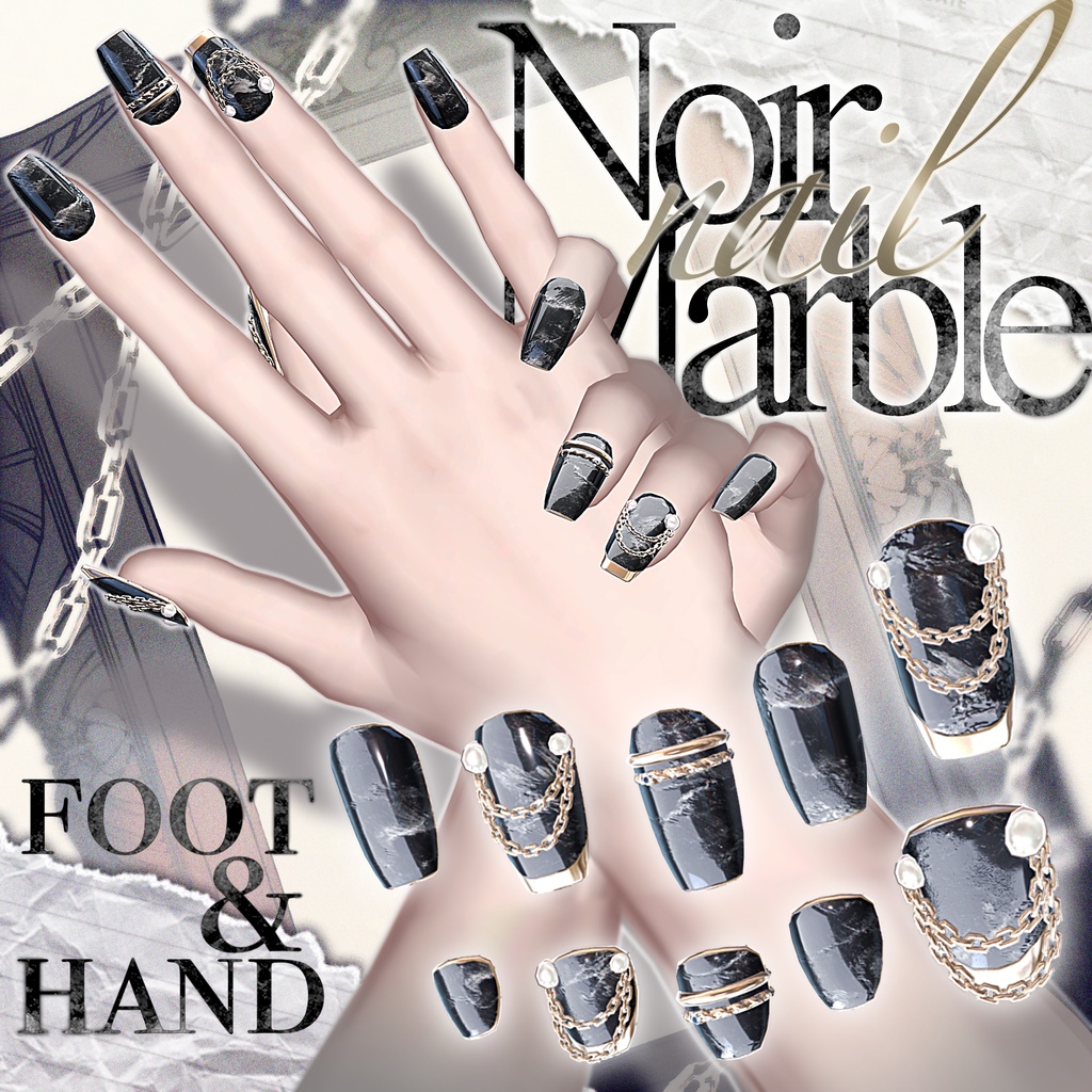 Sale〖Noir marble〗MA23アバター対応hand＆footネイル