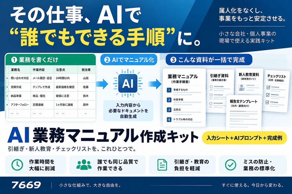     AI業務標準化キット PRO｜マニュアル・引継ぎ・新人教育をAIで一括作成