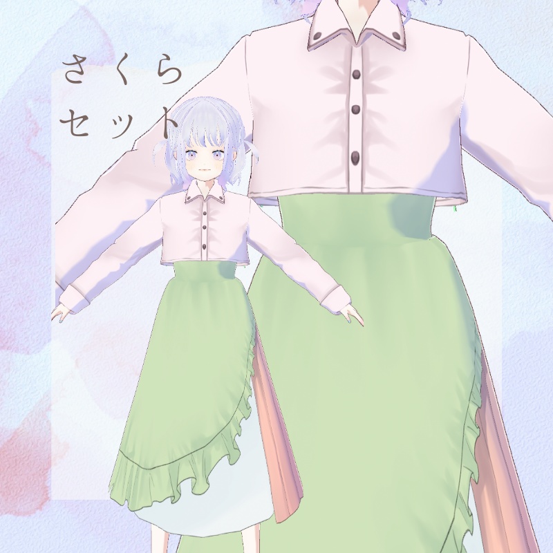 【Vroid衣装】クロップドシャツ+変形キャミワンピ