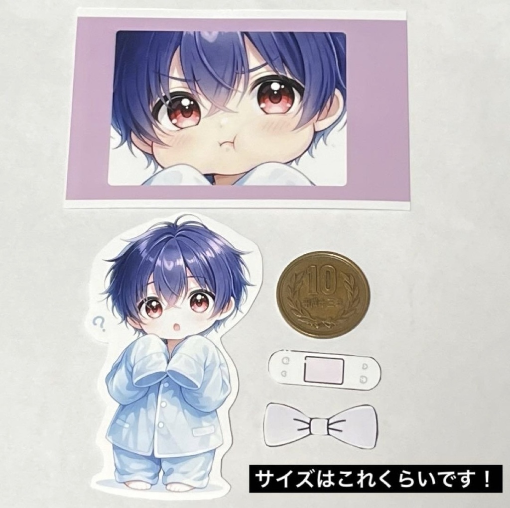 【構ってシリーズ】オリジナルちびキャラ男の子💜ステッカー4枚+ランダムチェキ付✨おまけあり