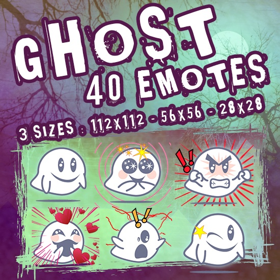 [40 Twitch/Discord Emotes] Cute Ghost Bouh Mega Pack - Spooky Ghost Expressions (PNG Transparent)