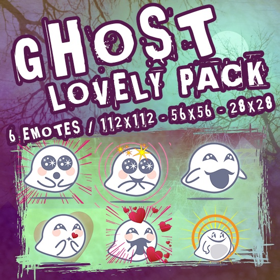 [6 Twitch/Discord Emotes] Cute Ghost Bouh Lovely Pack - Spooky Ghost Expressions (PNG Transparent)