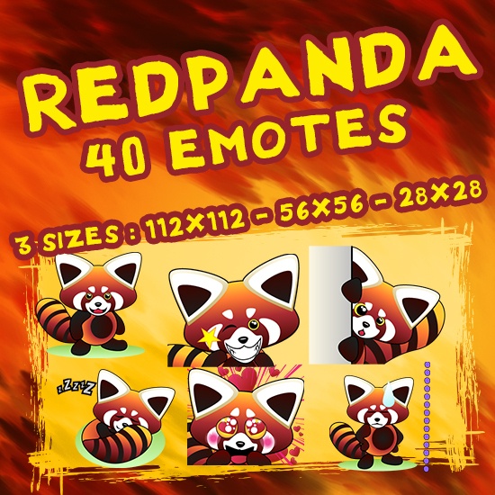 [40 Twitch/Discord Emotes] Cute Red Panda Mega Pack - Kawaii Chibi Red Panda Expressions (PNG Transparent)