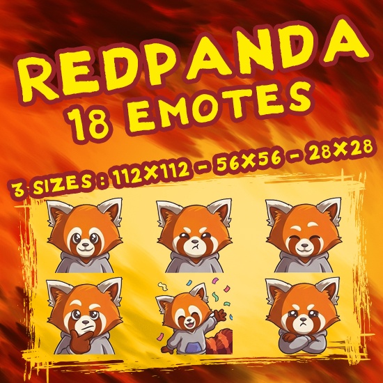[18 Twitch/Discord Emotes] Cute Red Panda Pack - Kawaii Chibi Red Panda Expressions (PNG Transparent)