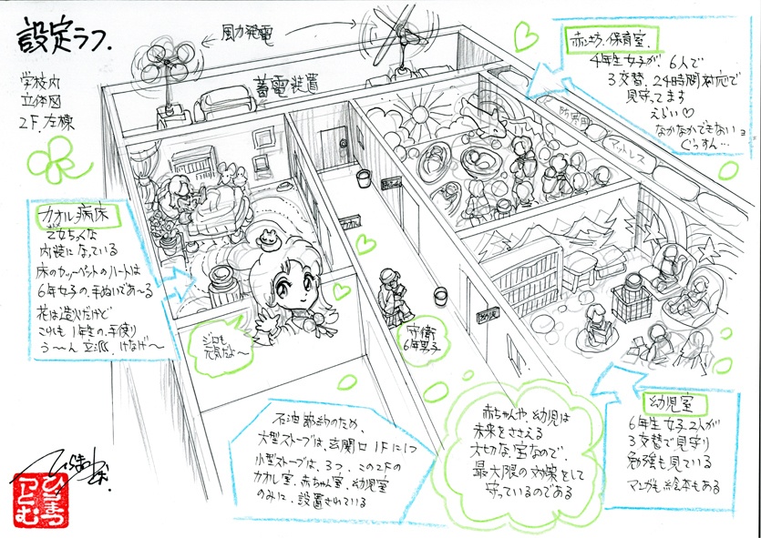 設定ラフ原稿　校舎２Ｆ左棟見取図　E048