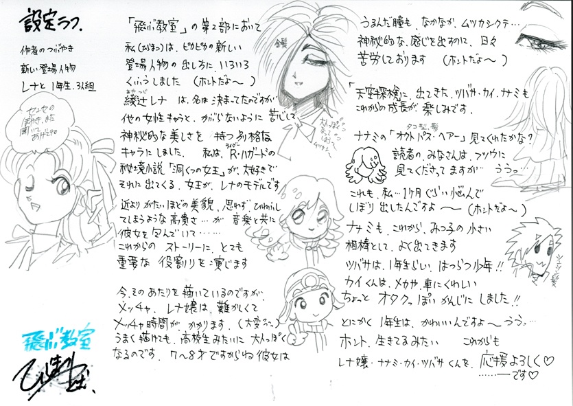 設定ラフ原稿　作者のつぶやき　レナと１年生３人組　E077