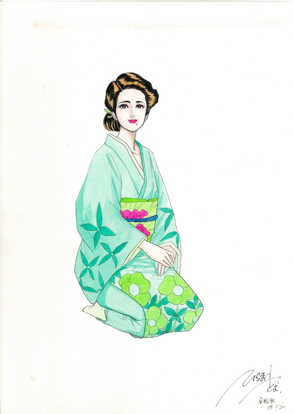 イラスト原画 和装美人 青 I037 - 飛ぶ教室 完全版1・2巻発刊記念
