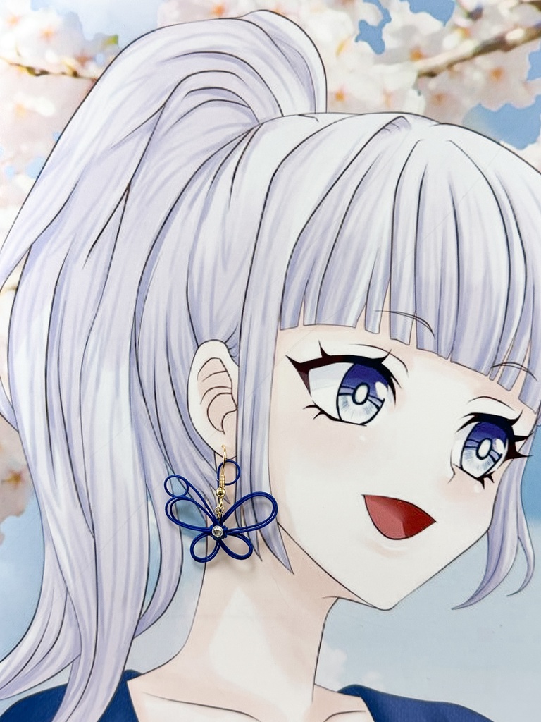 幸せを運ぶ 水引蝶デザインピアス ネイビー