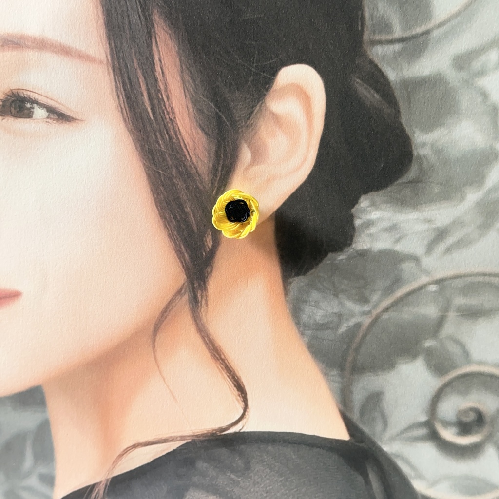 水引ひまわりの片耳ピアス(直径1cm)サージカルステンレス仕様