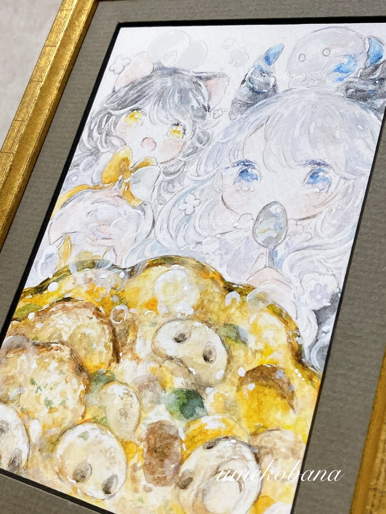 【額装作品】『ゴロゴロきのことかぼちゃのグツグツスープ』