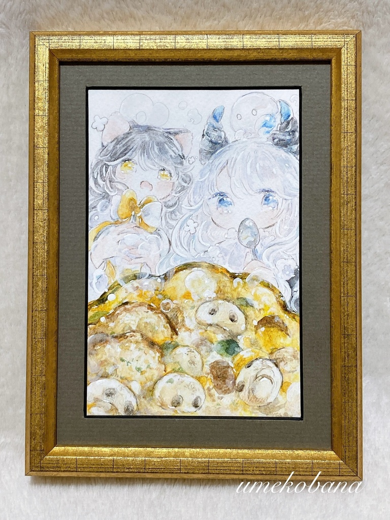 【額装作品】『ゴロゴロきのことかぼちゃのグツグツスープ』