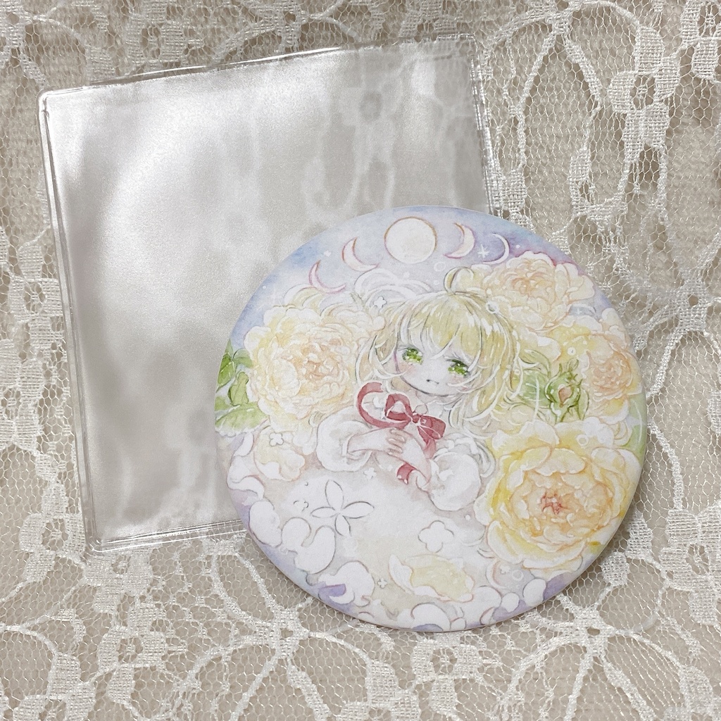バラと月の缶ミラーと缶バッジセット
