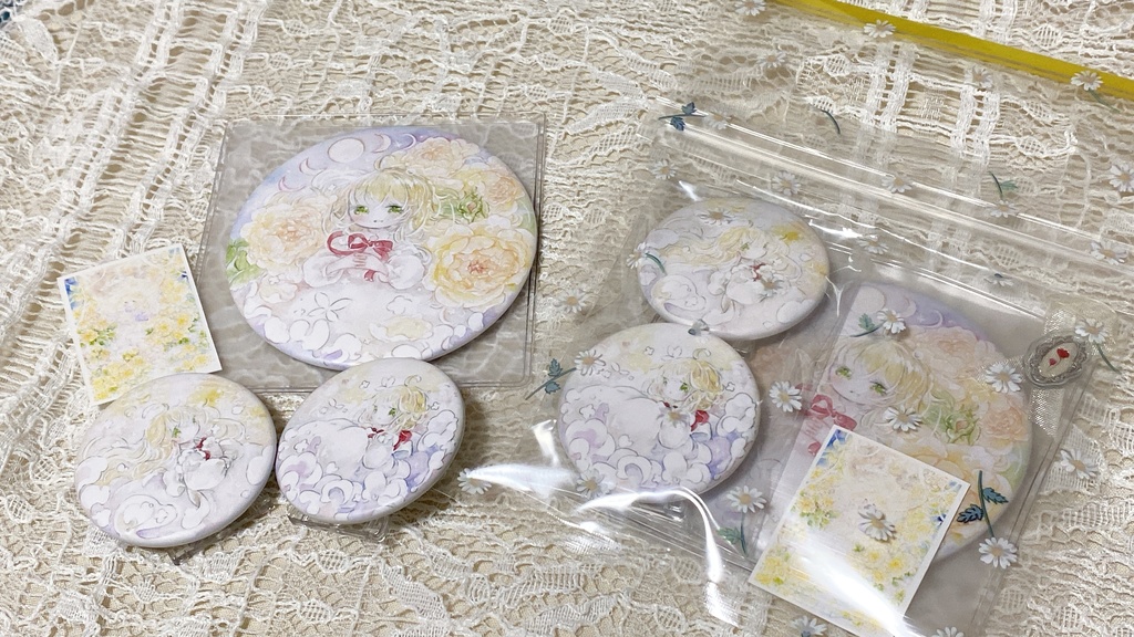 バラと月の缶ミラーと缶バッジセット