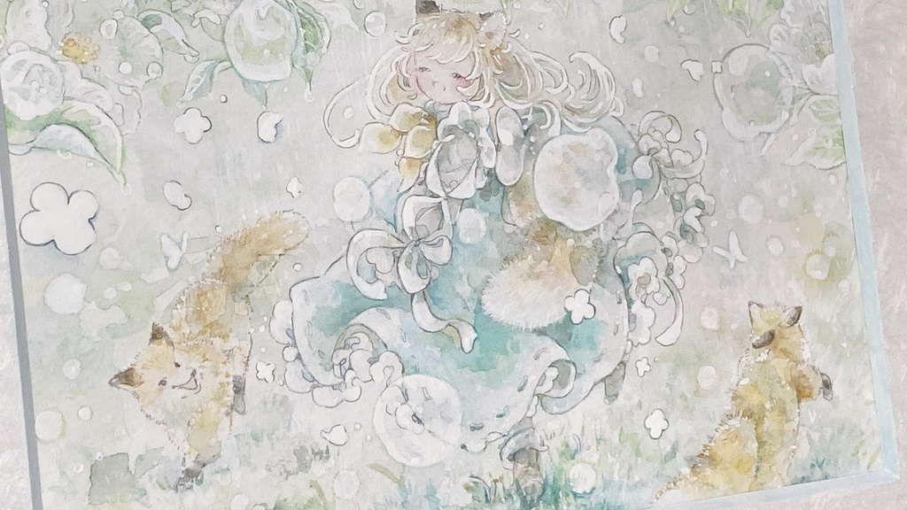 ⦅額装原画⦆『雫のワルツに草の香り』