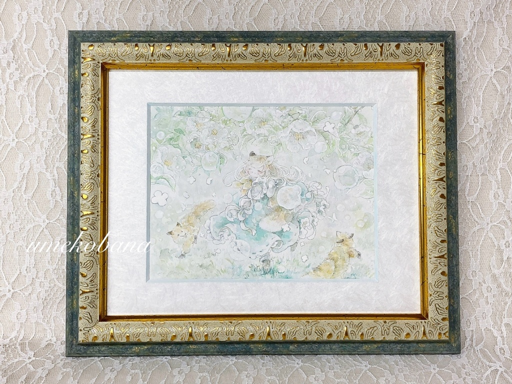 ⦅額装原画⦆『雫のワルツに草の香り』