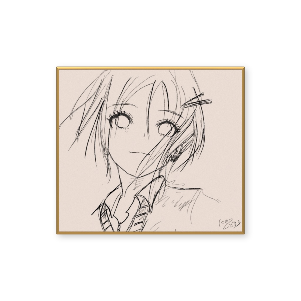 ミニ色紙２「りっちゃん（ラフ画）」（イラスト：にゃーごろう）