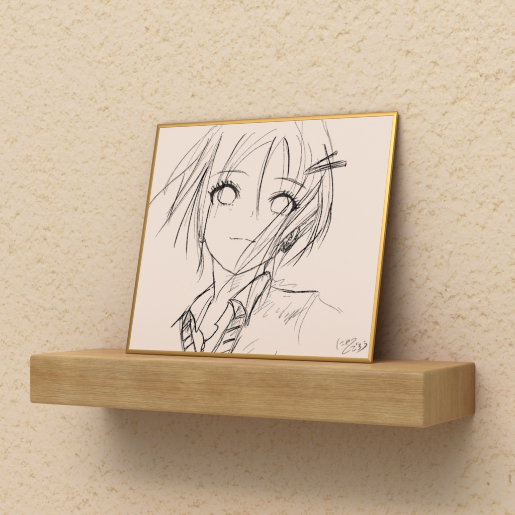 ミニ色紙2「りっちゃん(ラフ画)」(イラスト:にゃーごろう)