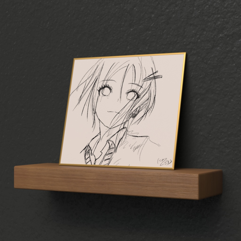 ミニ色紙2「りっちゃん(ラフ画)」(イラスト:にゃーごろう)