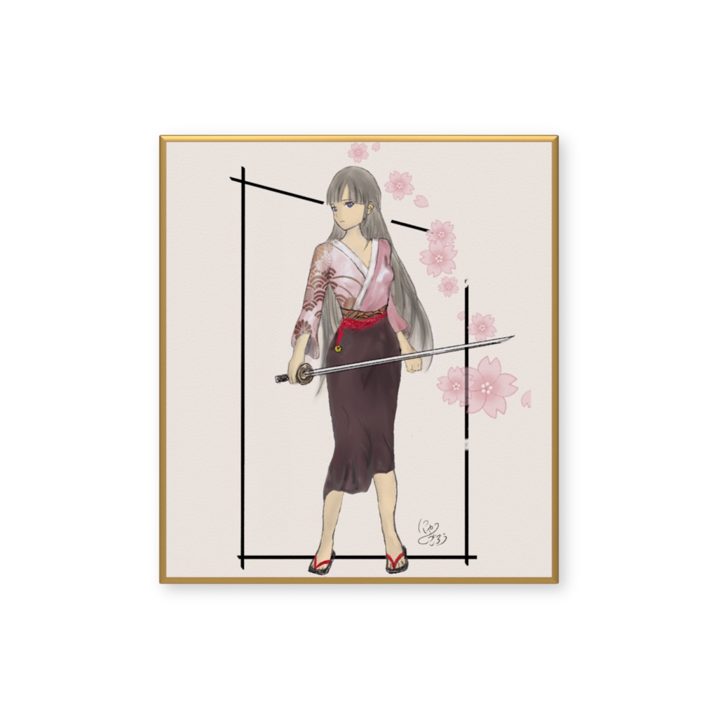 ミニ色紙4「無題(大正時代の女性)」(イラスト:にゃーごろう)