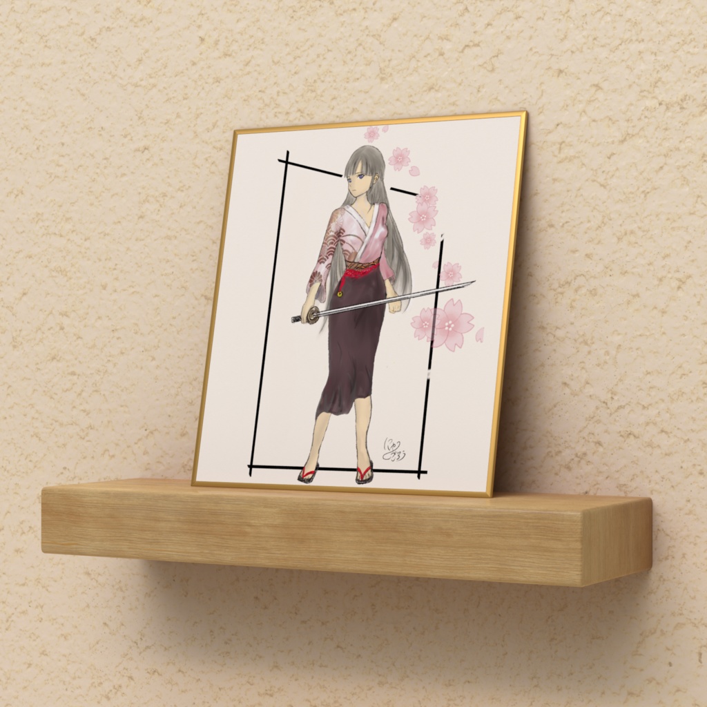 ミニ色紙4「無題(大正時代の女性)」(イラスト:にゃーごろう)