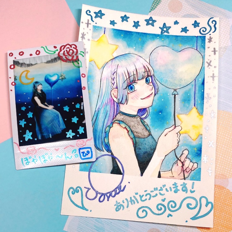 【おまけ付き】ぼやぼやチェキ&チェキ風イラスト