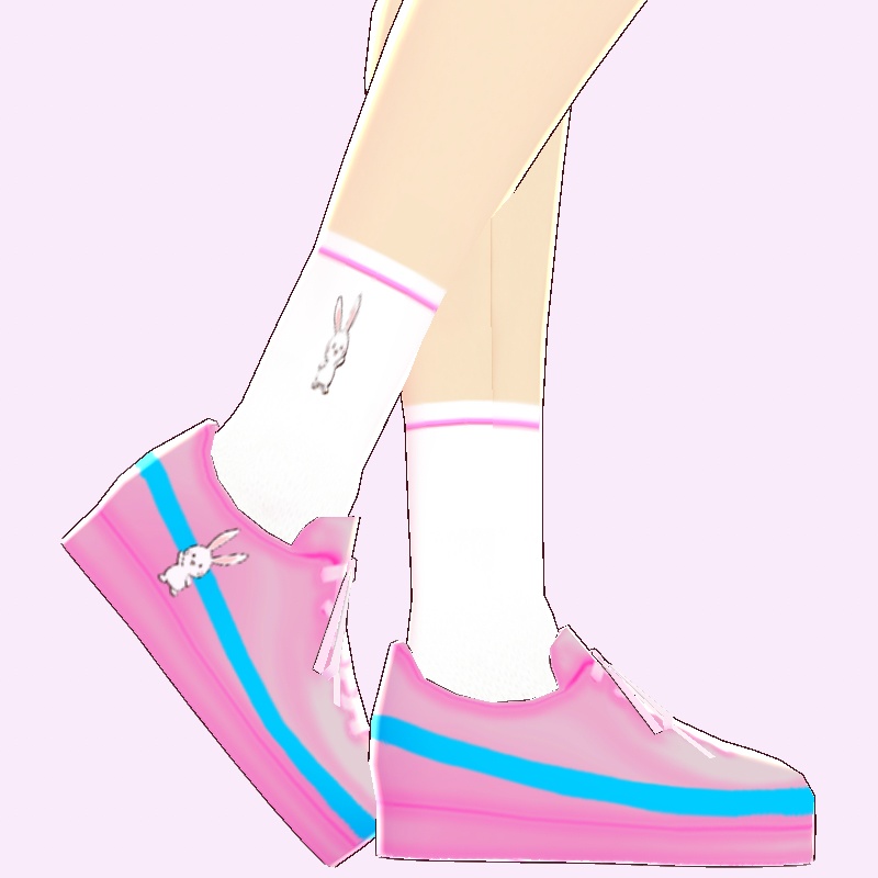 【VRoid/無料】ブラウスとデニムのミニスカート、うさぎのスニーカー、うさぎの靴下