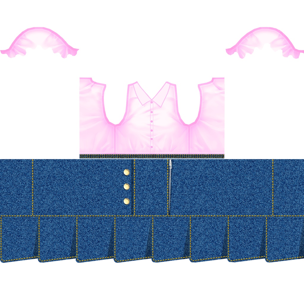 【VRoid/無料】ブラウスとデニムのミニスカート、うさぎのスニーカー、うさぎの靴下