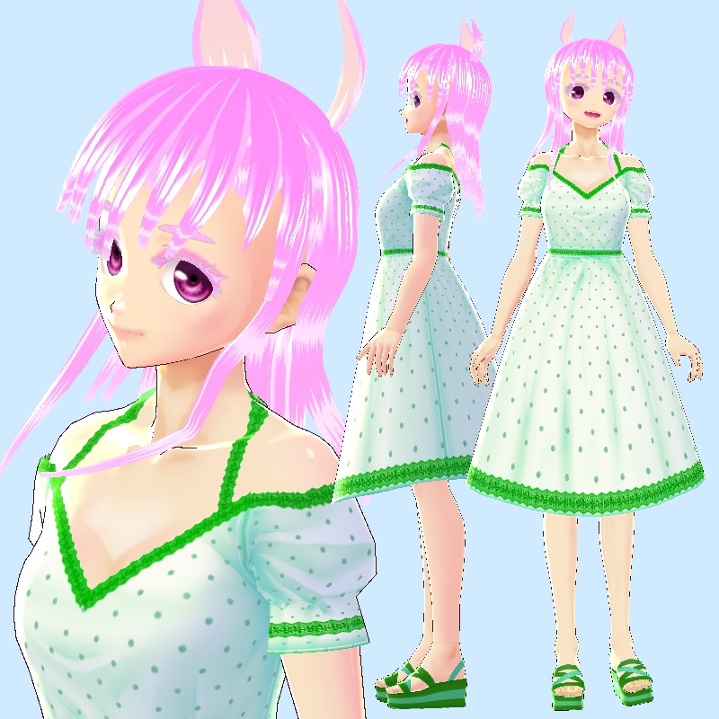 【VRoid/無料】緑のガーリーワンピース