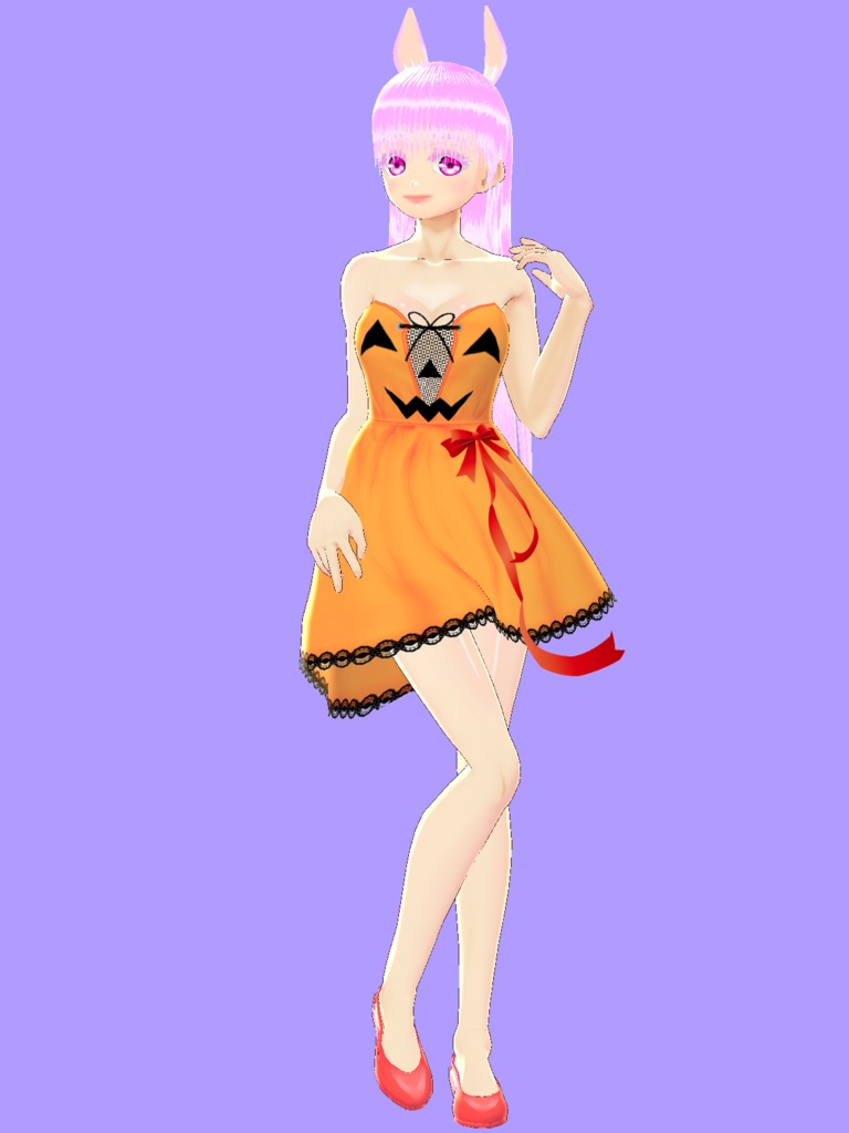 【VRoid/無料】リボンのベアワンピース(ハロウィン&パープル)セット