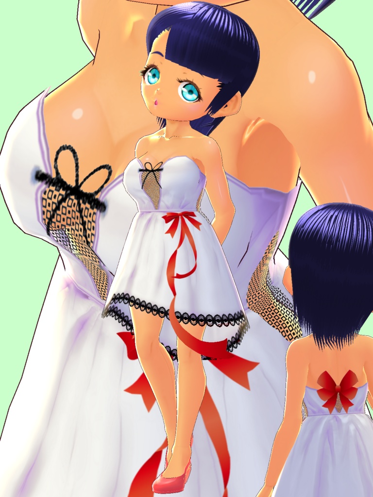 【VRoid/無料】リボンのベアワンピース(ハロウィン&パープル)セット