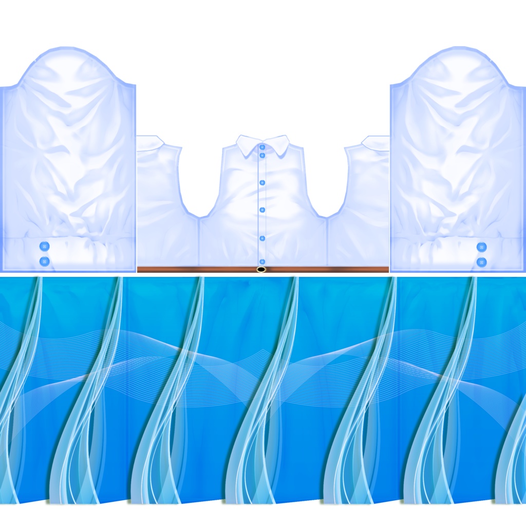 【VRoid/無料】波柄ワンピース+バッシュ3色セット