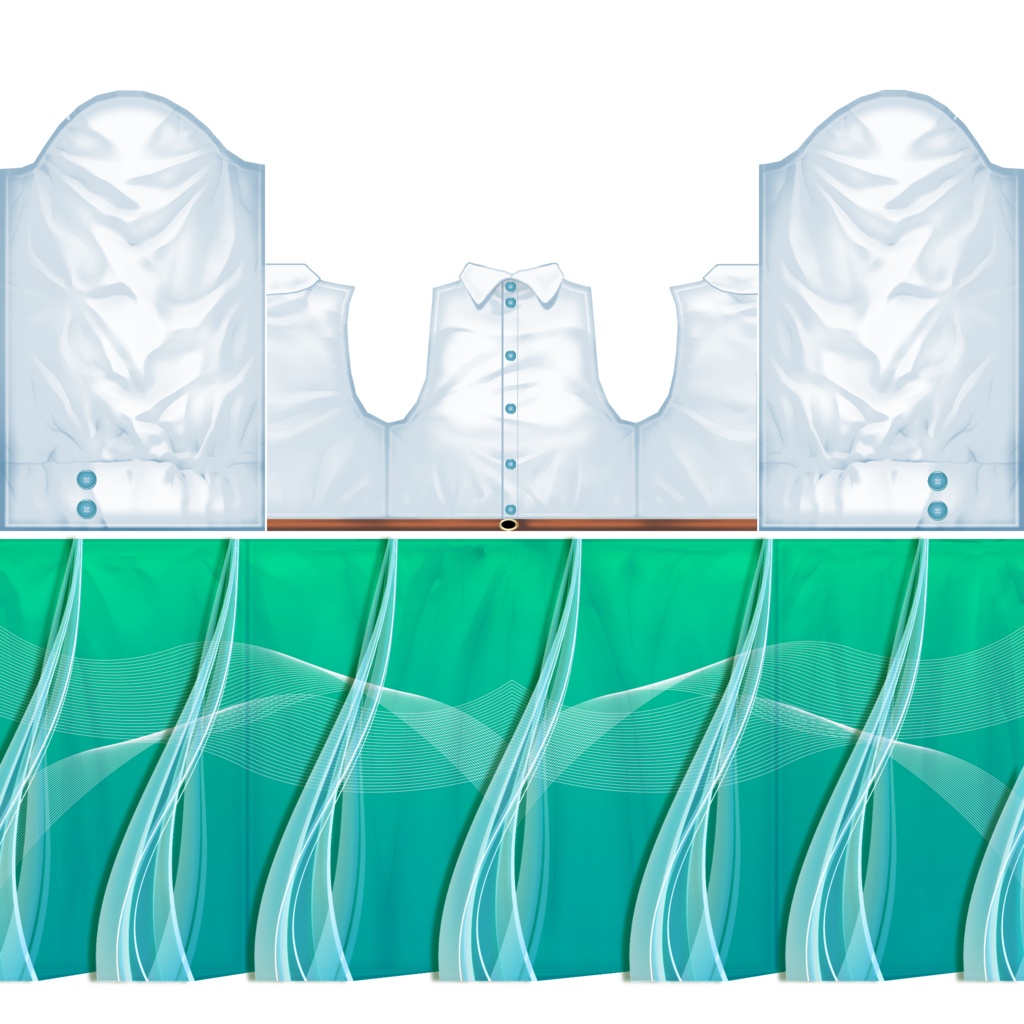 【VRoid/無料】波柄ワンピース+バッシュ3色セット