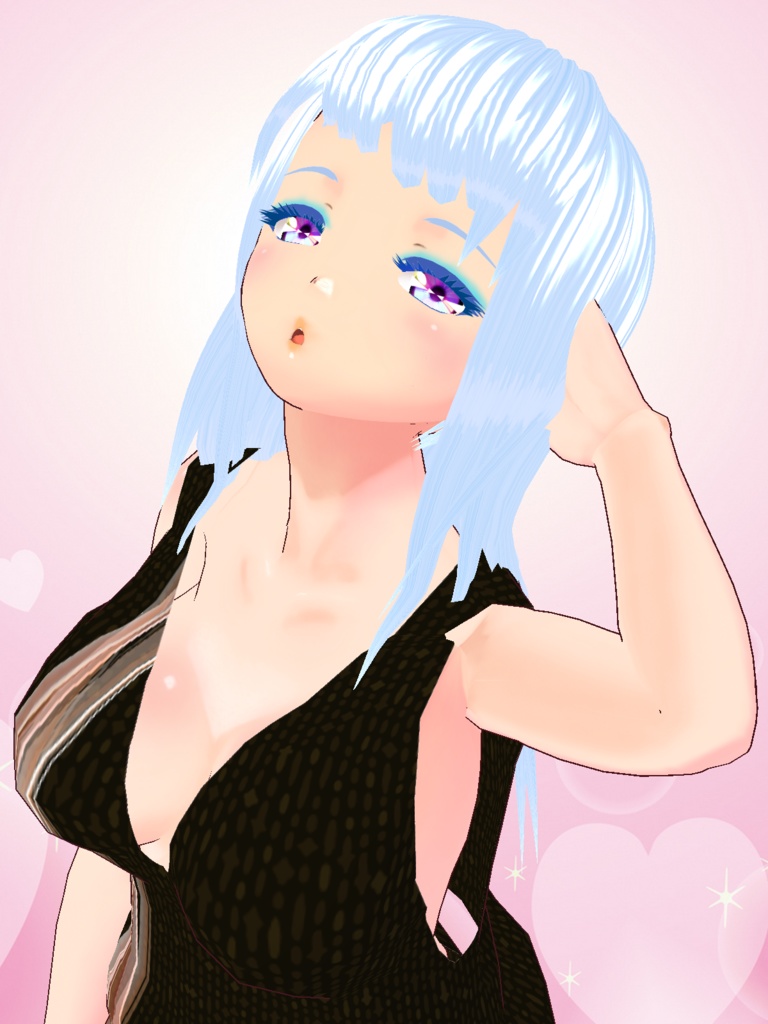 【VRoid/無料】波柄サロペット&無地セーター