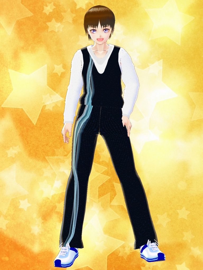 【VRoid/無料】波柄サロペット&無地セーター