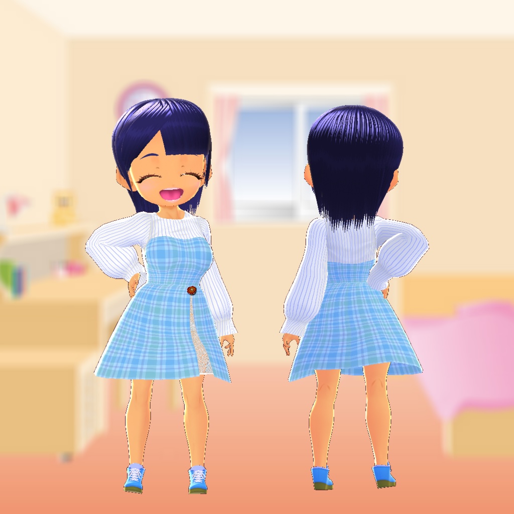 【VRoid/無料】チェック柄プルオーバーワンピース