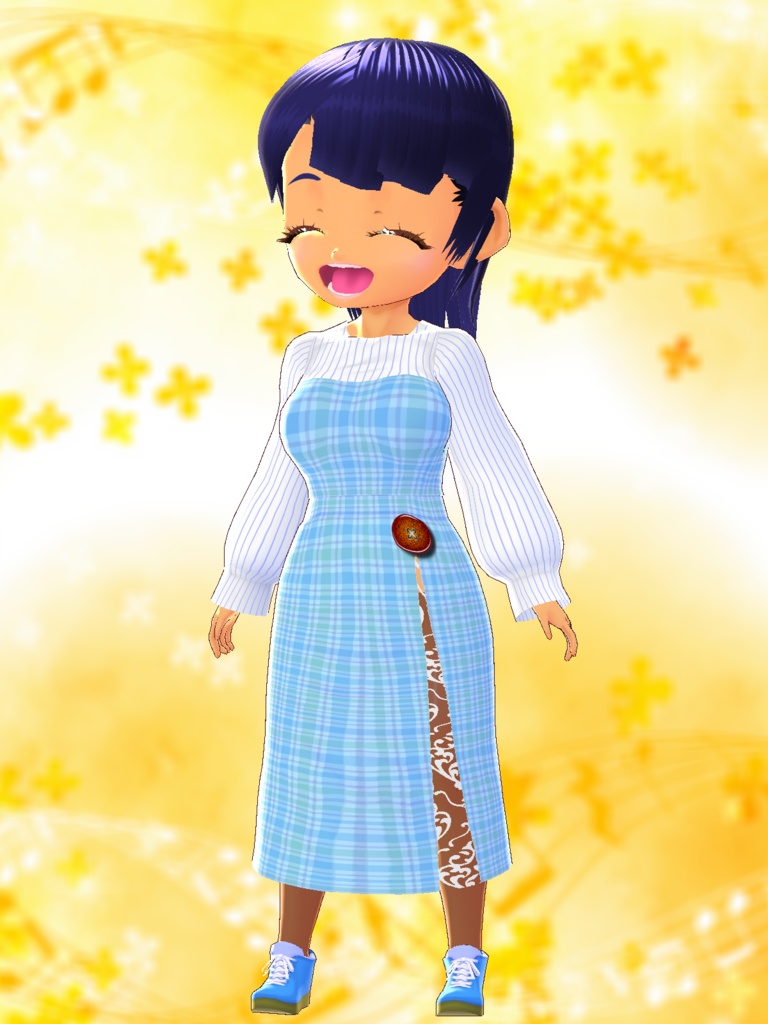 【VRoid/無料】チェック柄ロングワンピース