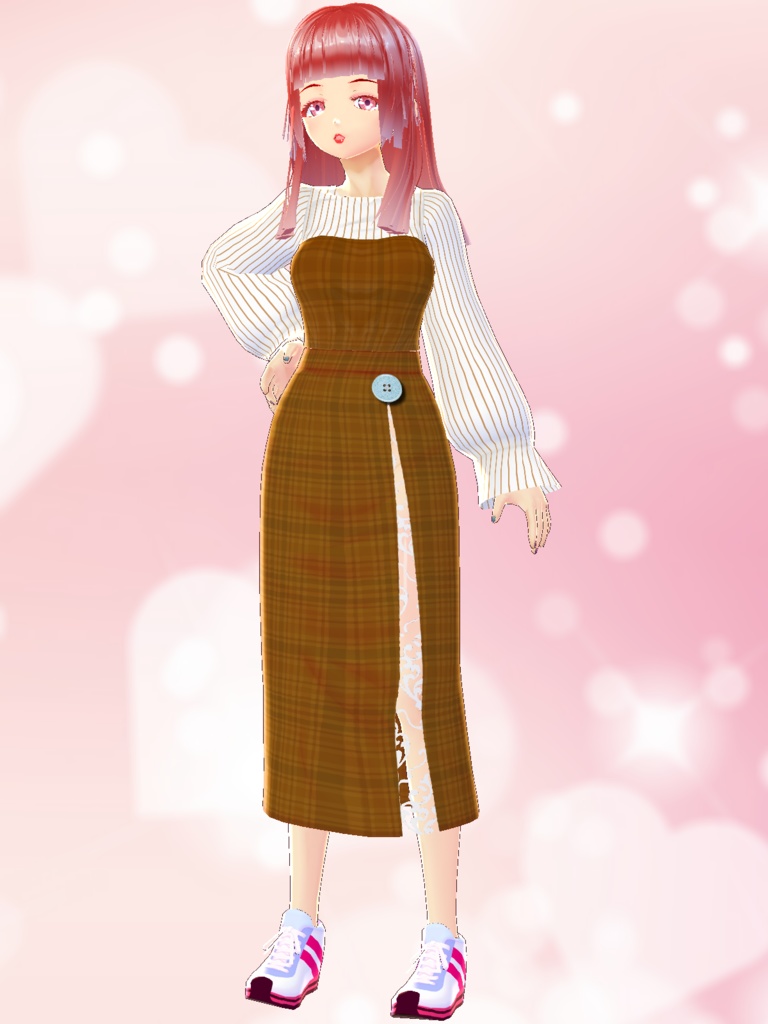 【VRoid/無料】チェック柄ロングワンピース